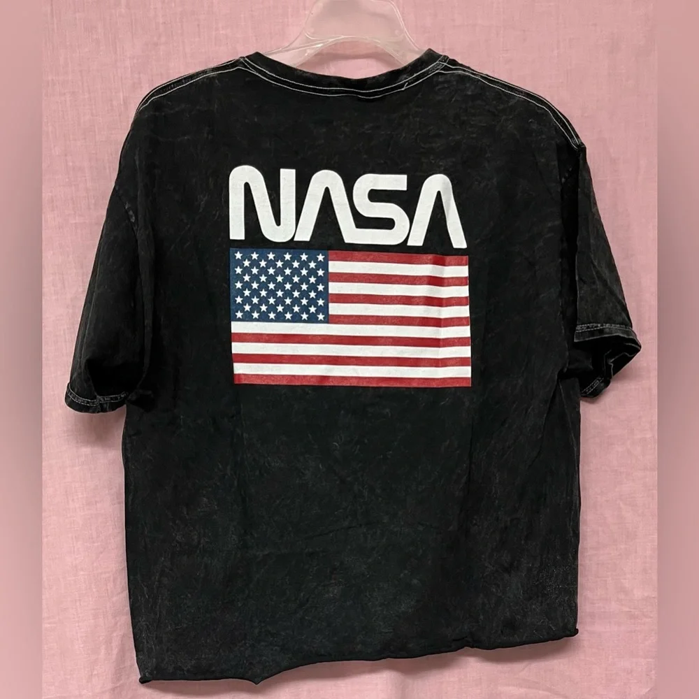 Fifth Sun Nasa Shirt American Flag Raw Hem Stone Wash Graphic Tee Women’s Large - Picture 6 of 8